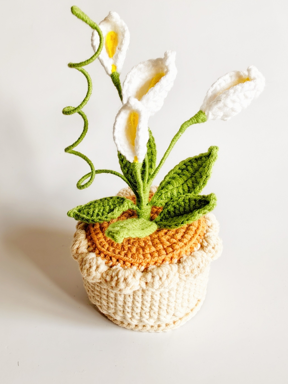 Handmade Crocheted White Calla Lily Plant